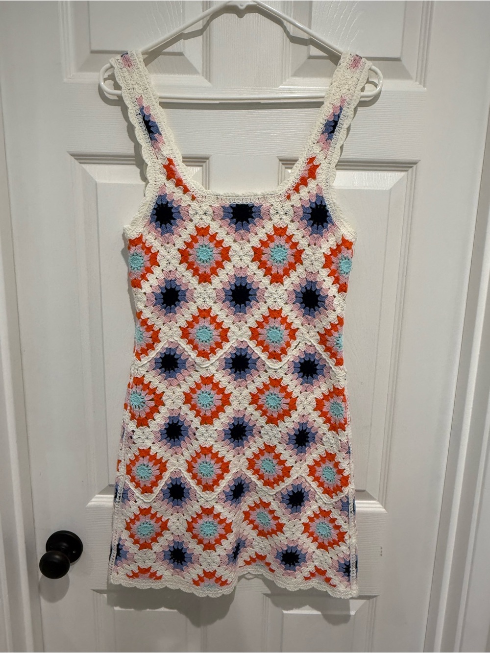 saltwater LUXE Crochet Tank Dress in White with Orange, Blue & Purple